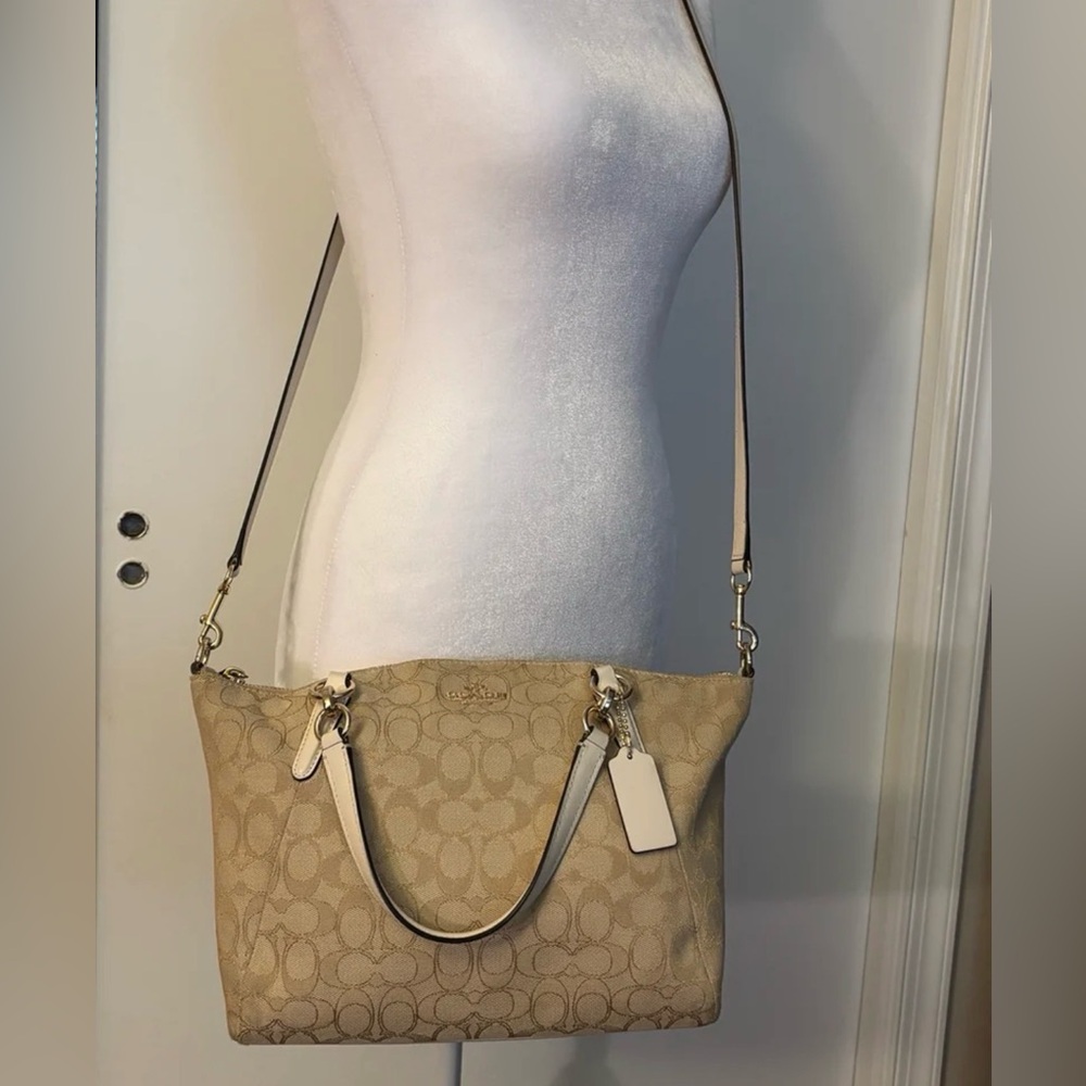 Coach Signature Canvas Satchel Crossbody Light Khaki Chalk - Picture 2 of 14